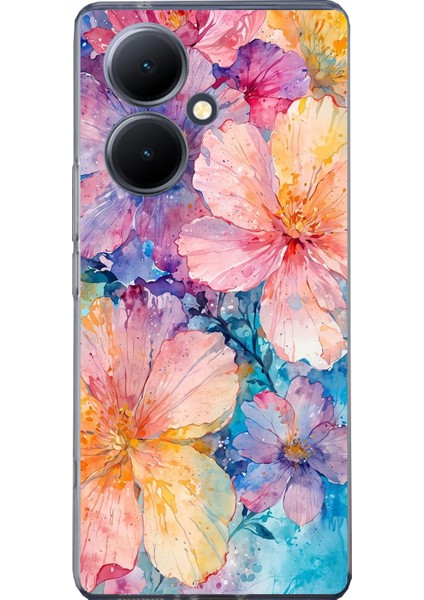 Vivo V29 Lite Uyumlu Renkli Çiçekler Sulu Boya Baskılı Silikon Kılıf