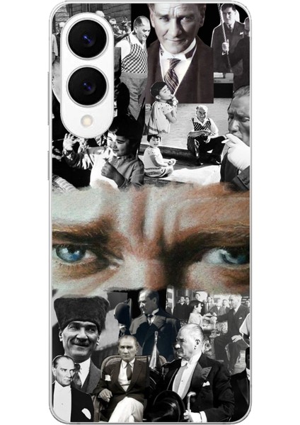 Samsung Galaxy S25 Edge Uyumlu Atatürk Renkli Kolaj Gözler Baskılı Silikon Kılıf
