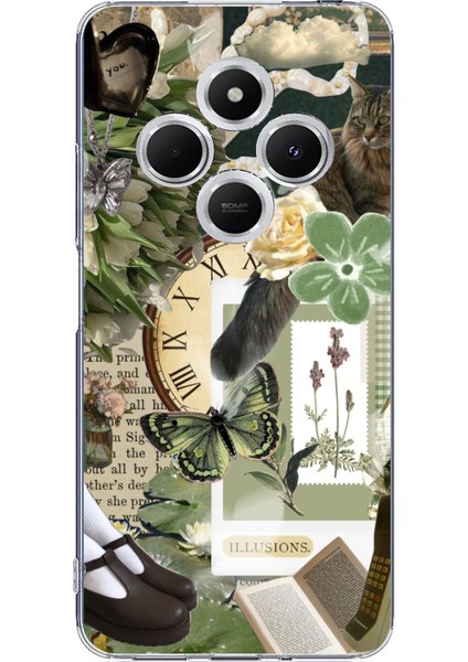 Redmi 14C Uyumlu Yeşil Estetik Pano Kolaj Baskılı Silikon Kılıf