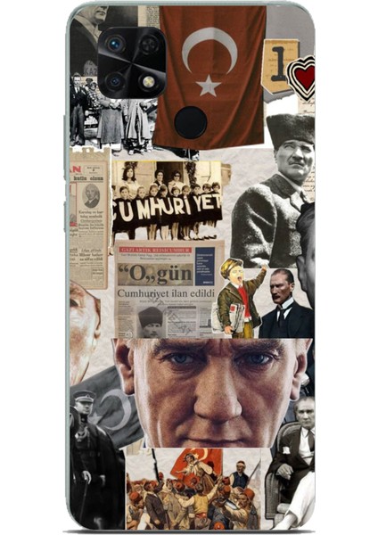 Redmi 10C - Poco C40 Uyumlu Atatürk Cumhuriyet Kolaj Baskılı Silikon Kılıf