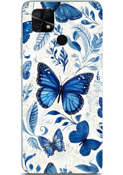 Redmi 10C - Poco C40 Uyumlu Mavi Kelebekler Baskılı Silikon Kılıf