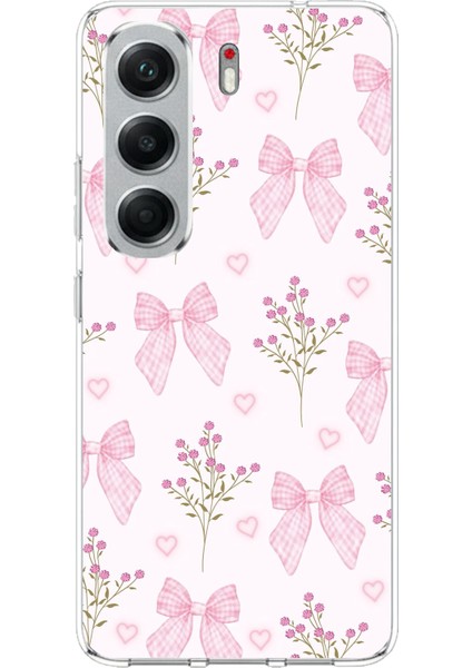 Tecno Camon 40 Pro Uyumlu Pembe Çiçek ve Fiyonklar Baskılı Silikon Kılıf