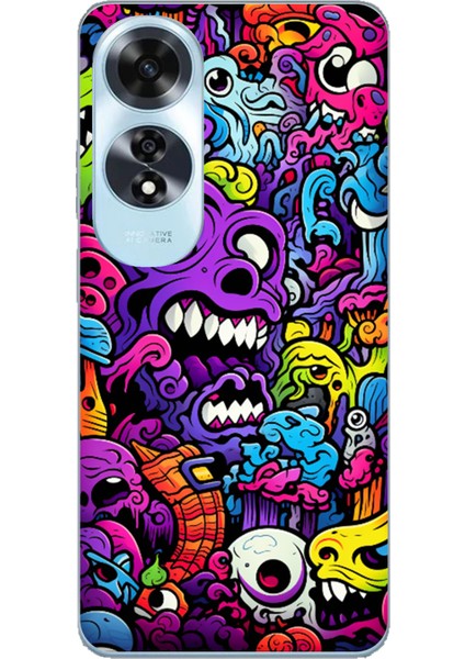 Oppo A60 Uyumlu Psikodeli Renkli Canavarlar Baskılı Silikon Kılıf