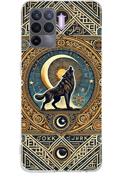 Oppo Reno 5 Lite Uyumlu Yalnız Kurt Göktürk Baskılı Silikon Kılıf