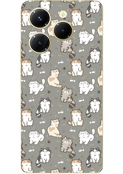 Tecno Spark 20 Pro Uyumlu Minik Sevimli Kediler Baskılı Silikon Kılıf