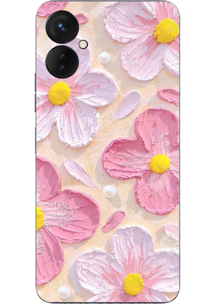 Tecno Spark 9 Pro Uyumlu Pembe Beyaz Çiçekler Sulu Boya Baskılı Silikon Kılıf