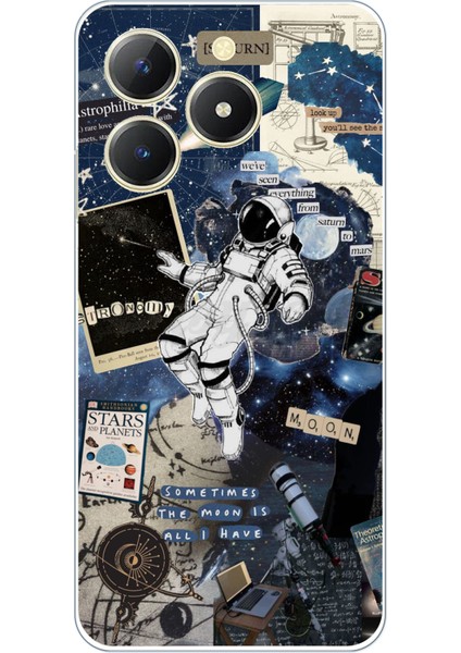 Realme C61 Uyumlu Retro Astronot Tasarımlı Baskılı Silikon Kılıf