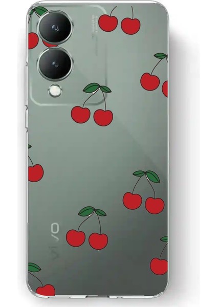 Vivo Y17S Uyumlu Kirazlar Tasarımlı Baskılı Silikon Kılıf