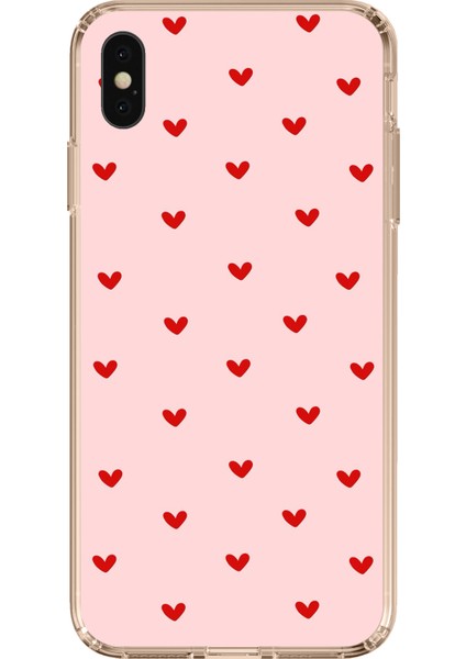 iPhone Xs Max Uyumlu Kırmızı Minik Kalpler Baskılı Silikon Kılıf