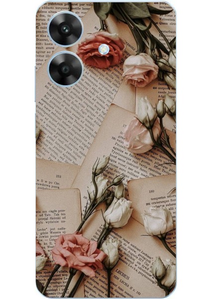 Realme Note 60 Uyumlu Retro Gazete Güller Tasarımlı Baskılı Silikon Kılıf
