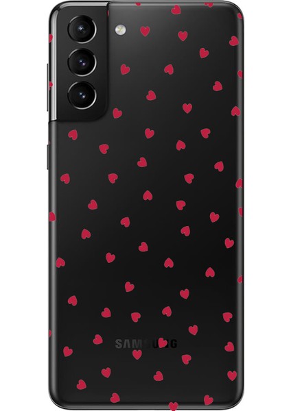 Samsung Galaxy S21 Plus Uyumlu Kırmızı Kalpler Tasarımlı Baskılı Silikon Kılıf