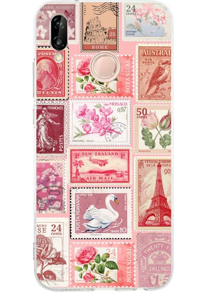 Huawei P20 Lite Uyumlu Pembe Posta Pulları Baskılı Silikon Kılıf