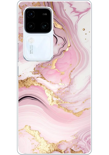 Vivo V30 Uyumlu Pembe Mermer Baskılı Silikon Kılıf