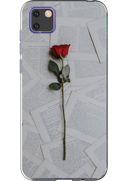 Huawei Y5P Uyumlu Kırmızı Gül Baskılı Silikon Kılıf