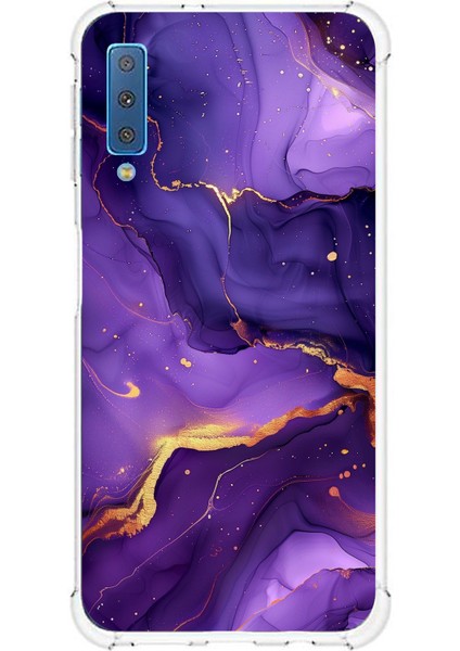 Samsung Galaxy A7 2018 Uyumlu Ametist Taşı Mor Mermer Baskılı Silikon Kılıf