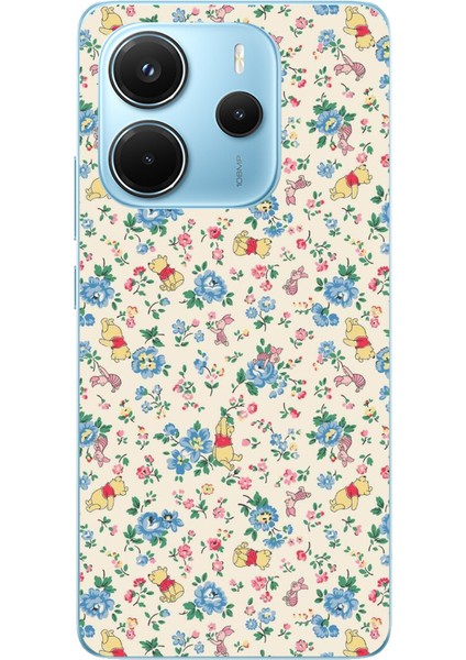 Redmi Note 14 4g Uyumlu Ayı Winnie Pooh ve Çiçekler Baskılı Silikon Kılıf