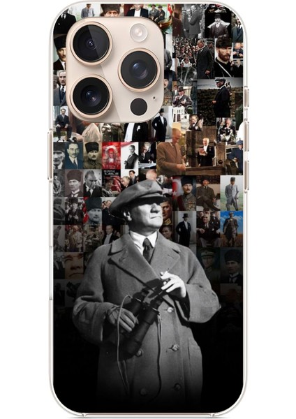 iPhone 16 Pro Max Uyumlu Atatürk Portre Kolaj Baskılı Silikon Kılıf