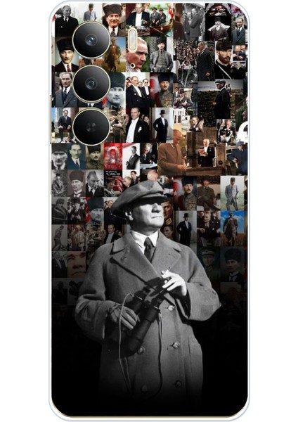 Realme C75 Uyumlu Atatürk Portre Kolaj Baskılı Silikon Kılıf