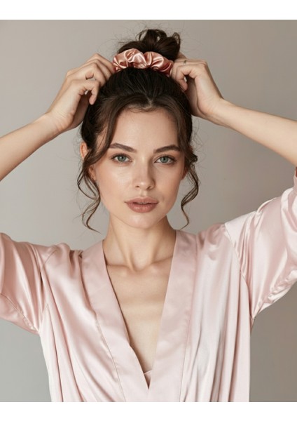Kadın Saten Toka - Bronz Pudra – Tekli Lüks Lastik Model Scrunchie fırsatları