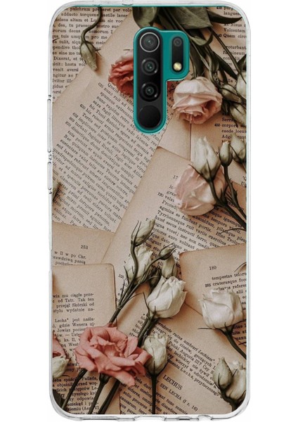 Redmi 9 Uyumlu Retro Gazete Güller Tasarımlı Baskılı Silikon Kılıf
