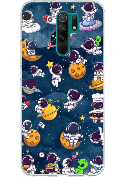 Redmi 9 Uyumlu Minik Astronotlar Uzayda Baskılı Silikon Kılıf