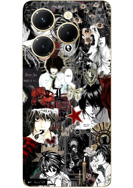 Tecno Spark 20 Pro Uyumlu Death Note Kolaj Tasarımlı Baskılı Silikon Kılıf