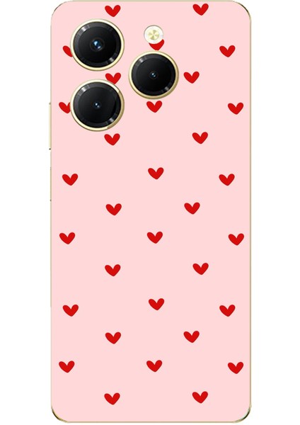 Tecno Spark 20 Pro Uyumlu Kırmızı Minik Kalpler Baskılı Silikon Kılıf