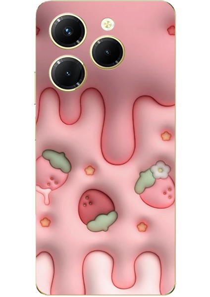Tecno Spark 20 Pro Uyumlu Çilekli Pasta Baskılı Silikon Kılıf