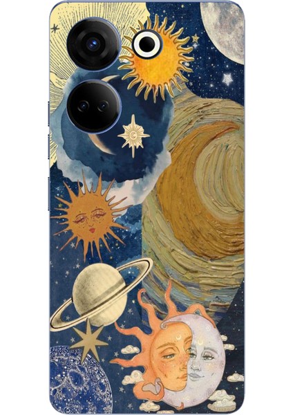 Tecno Camon 20 - 20 Pro 4g Uyumlu Güneş ve Ay Evren Tasarımlı Baskılı Silikon Kılıf