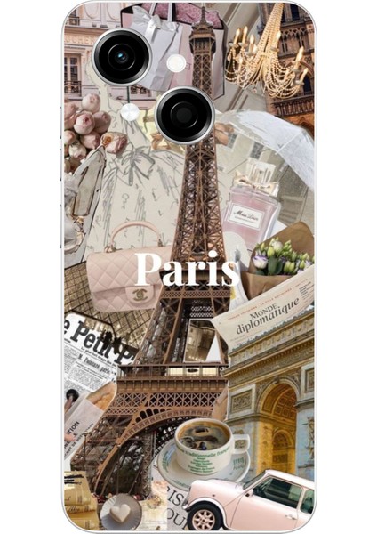 Tecno Spark Go 1 Uyumlu Paris Kolaj Baskılı Silikon Kılıf