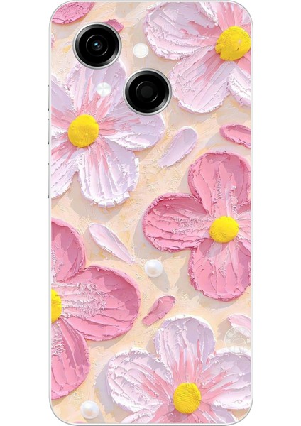 Tecno Spark Go 1 Uyumlu Pembe Beyaz Çiçekler Sulu Boya Baskılı Silikon Kılıf