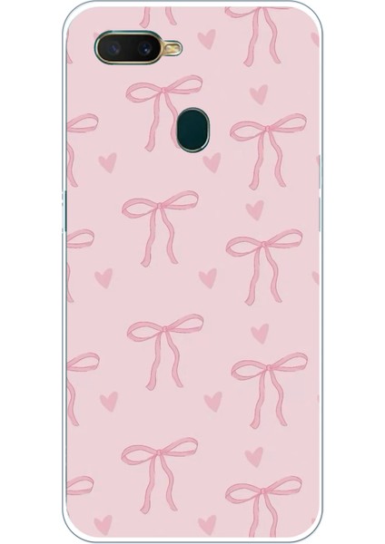Oppo A5S-AX7-A12 Uyumlu Pembe Kalpli Fiyonklar Baskılı Silikon Kılıf