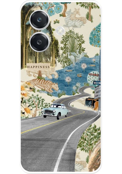 Oppo A3 Uyumlu Yeşil Sanatsal Yol Çiçekler Baskılı Silikon Kılıf