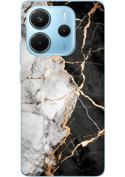Redmi Note 14 4g Uyumlu Siyah Beyaz Mermer Baskılı Silikon Kılıf