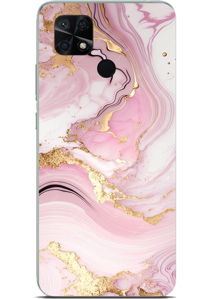 Redmi 10C - Poco C40 Uyumlu Pembe Mermer Baskılı Silikon Kılıf