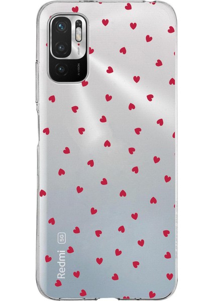 Redmi Note 10 5g Uyumlu Kırmızı Kalpler Tasarımlı Baskılı Silikon Kılıf