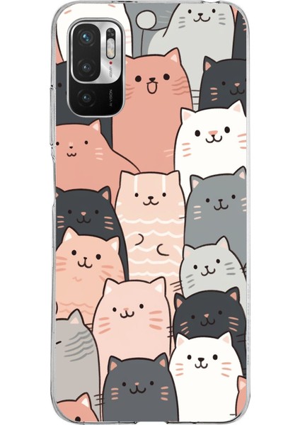 Redmi Note 10 5g Uyumlu Pufi Kedicikler Tasarımlı Baskılı Silikon Kılıf