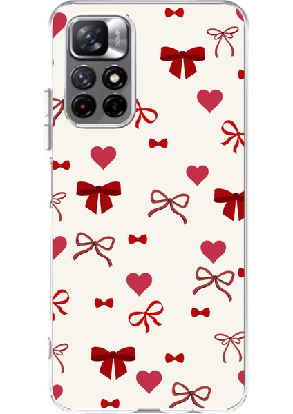 Redmi 10 Uyumlu Bordo Kalp ve Fiyonklar Baskılı Silikon Kılıf