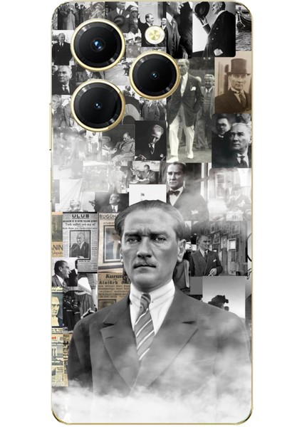 Tecno Spark 20 Pro Uyumlu Mustafa Kemal Atatürk Kolaj Baskılı Silikon Kılıf