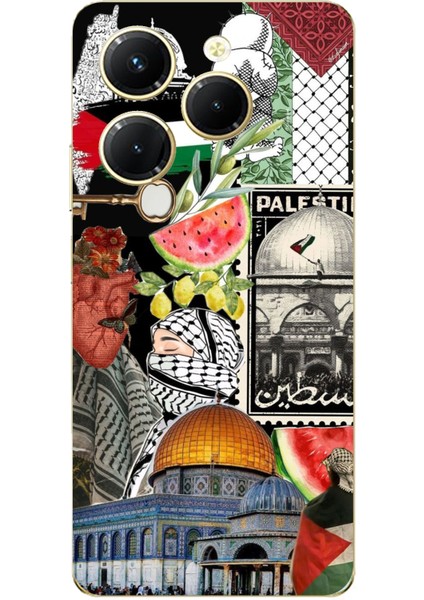 Tecno Spark 20 Pro Uyumlu Filistin Özgürlük Kolajı Baskılı Silikon Kılıf