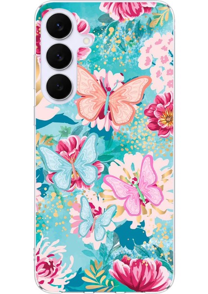 Samsung Galaxy S25 Fe Uyumlu Kelebekler ve Çiçekler Baskılı Silikon Kılıf