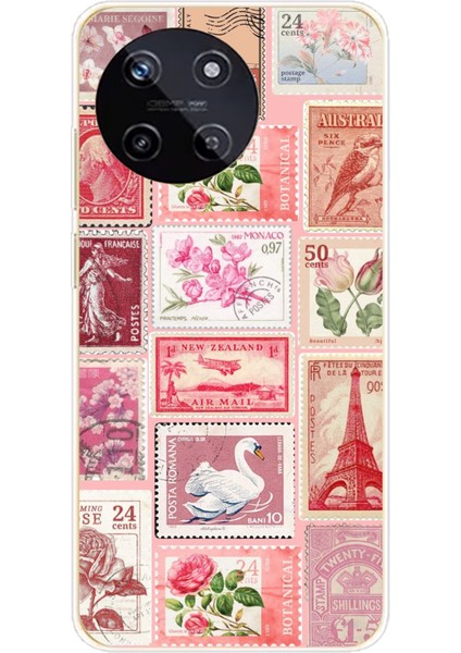 Realme 11 4g Uyumlu Pembe Posta Pulları Baskılı Silikon Kılıf