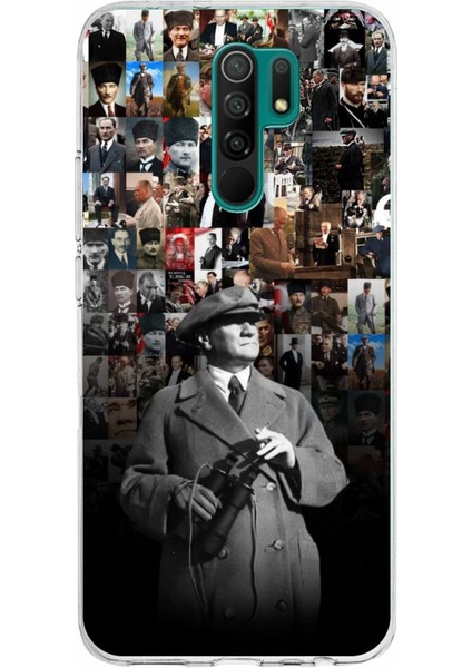 Redmi 9 Uyumlu Atatürk Portre Kolaj Baskılı Silikon Kılıf