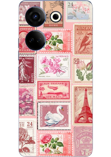 Tecno Camon 20 - 20 Pro 4g Uyumlu Pembe Posta Pulları Baskılı Silikon Kılıf