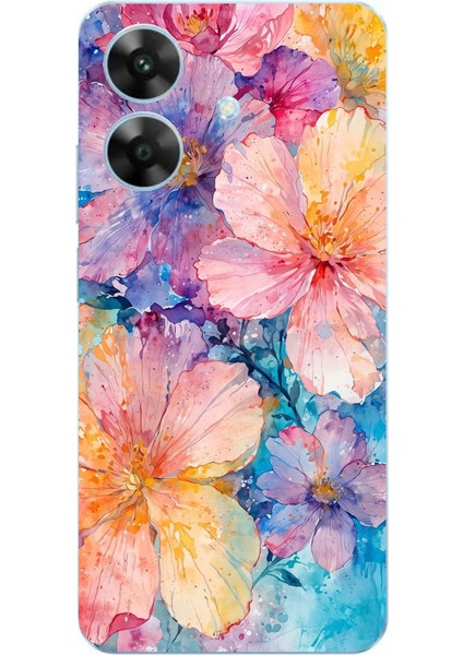 Realme Note 60 Uyumlu Renkli Çiçekler Sulu Boya Baskılı Silikon Kılıf