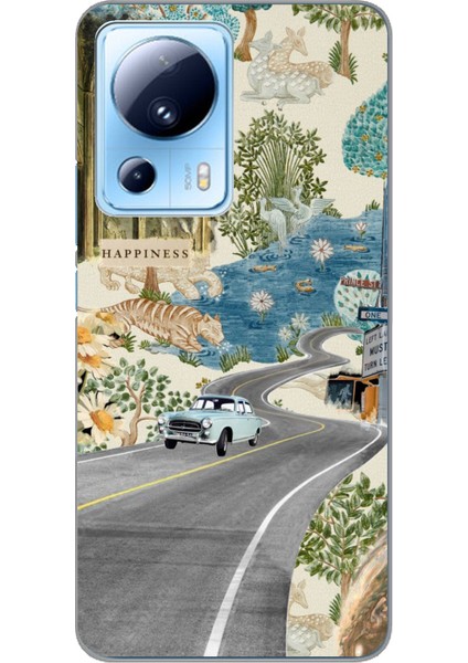 Xiaomi Mi 13 Lite Uyumlu Yeşil Sanatsal Yol Çiçekler Baskılı Silikon Kılıf