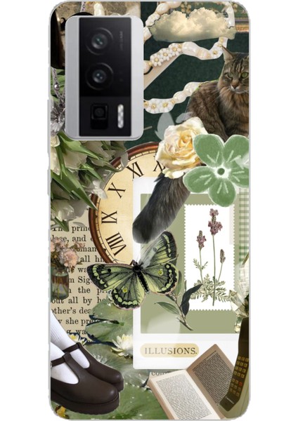 Poco F5 Pro Uyumlu Yeşil Estetik Pano Kolaj Baskılı Silikon Kılıf