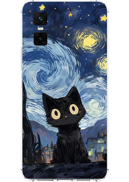 Infinix Gt 30 Pro Uyumlu Gece Yarısı Kedi Tasarımlı Baskılı Silikon Kılıf