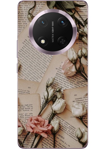 Honor Magic 7 Lite Uyumlu Retro Gazete Güller Tasarımlı Baskılı Silikon Kılıf