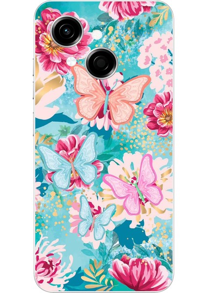 Tecno Spark Go 1 Uyumlu Kelebekler ve Çiçekler Baskılı Silikon Kılıf